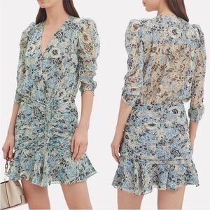Veronica Beard Silk Maggie Floral-Print Shirred Minidress Size 8